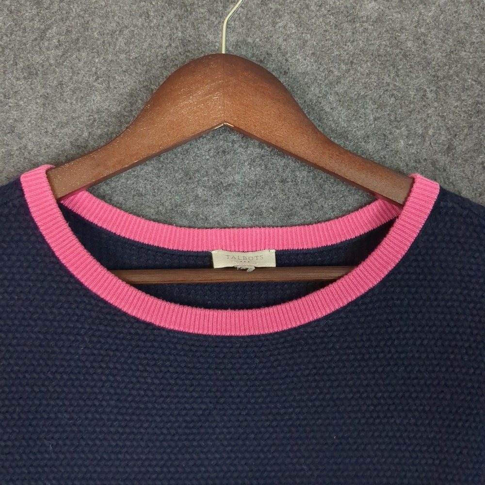 Talbots Women Colorblock Knit Sweater Navy Blue White Pink Crew Neck Long Sleeve - Picture 6 of 11